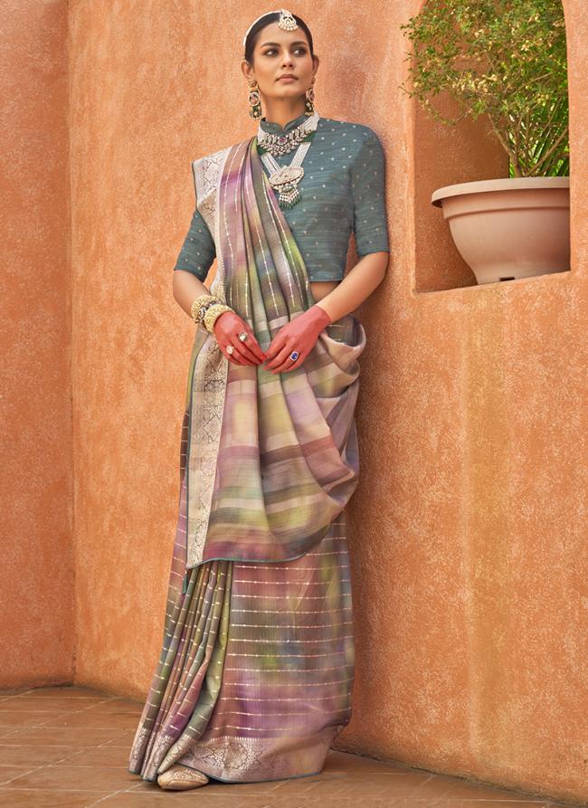 Pv Silk Grey Party Wear Printed Saree